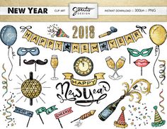 new year's eve party clipart with balloons, streamers and confetti