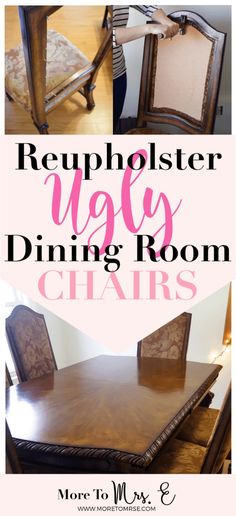 a collage of photos with the words repholster ugly dining room chairs