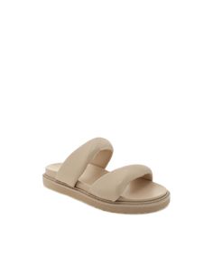 Gorgeous beige faux leather slide sandal, perfect for summer! Nude Sandals, Twist Style, Leather Slide Sandals, Foot Bed, Leather Slides, Back Design, Cashew, Off Duty, Slide Sandals