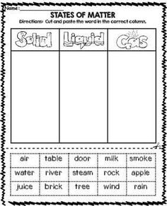 the states of matter worksheet is shown in black and white, with an image of