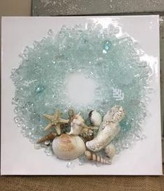 Shell Wreath 12 x 12 Shard Art, Workshop Diy, Christmas Rocks, Beach Glass Crafts, Shell Wreath, Glass Fusing Projects