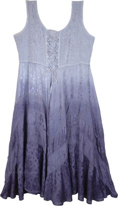 An enticing all-season dress with an exotic lavender blue dual shade.  With a simple scooped neck and tie-ups at the front, it is quite comfortable to wear. #tlb #Sleeveless #Embroidered #Lace #MedievalDress #RenaissanceDress #WesternDress Peasant Dress Costume, Bridesmaids Outfits, Witchy Clothes, Dress Medieval, Magic Clothes, Dress Western, Fancy Accessories, Boho Goth, Clothing Wishlist