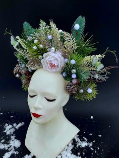 This Christmas crown,Green,White,Silver Winter Flower,Snowflake crown,Ice, snow Woodland Floral Headpiece,Winter Flower Fairy Headdress is for special Lady. It will make your costume look more perfect Snowflake Crown, White Silver Christmas, Fairy Headdress, Winter Crown, Flower Snowflake, Woodland Floral, Ice Snow