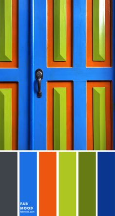 an image of a blue and orange door with the colors in different shades on it