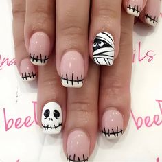 Fake Nails White, Skull Nails, Halloween Press On Nails, Short Fake Nails, Minx Nails, Colorful Nails