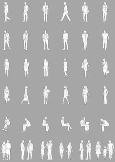 the silhouettes of people are shown in white on a gray background, including one man and two women