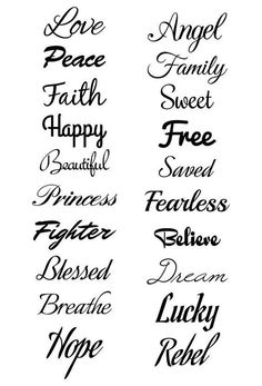 some type of lettering that is black and white with the words love, peace, faith, happy beautiful