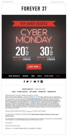 Forever 21 - Cyber Monday VIP Early Access with animated .gif - "Cyber Monday VIP Early Access: 30% Off Your Purchase‏" - Nov. 30, 2014 Diwali Design, Sale Banner, Email Design, Marketing Ideas, Diwali, Email Marketing, Animated Gif, Android Apps, Jay