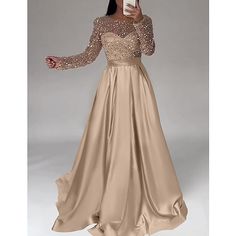 Silhouette:A-Line; Hemline / Train:Floor Length; Closure:Zipper UP; Built-In Bra:No; Embellishment:Sequin; Fabric:Satin; Sleeve Length:Long Sleeve; Tips:Professional dry cleaner only,Colors may vary slightly due to different monitor settings; Boning:No; Style:Elegant,Sparkle; Occasion:Wedding,Black Tie; Neckline:Jewel Neck; Front page:Evening Gown; Listing Date:11/03/2023; Bust:; Hips:; Hollow to Floor:; Waist: Gold Gala Dress Long Plus Size, Brids Mades Dresses Long Sleeve, A Line Long Sleeve Prom Dress, Luxury Long Sleeve Ball Gown For Banquet, Lace Bridesmaid Dresses Long Sleeve, Gold Maid Of Honor Dress Long Sleeve, Party Wear Dresses Western Gown, Engagement Dress For Bride Indian Gown Simple, Long Sleeve Gown With Illusion Neckline For Evening Dress