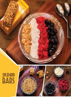 an image of granola bars with berries and yogurt