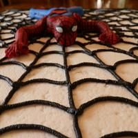 a close up of a spiderman cake on a table