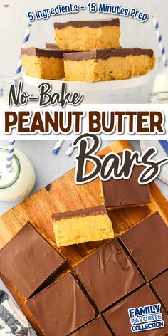 no bake peanut butter bars with chocolate on top