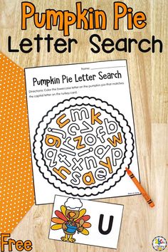 a pumpkin pie letter search is on the table