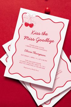 two cards with candy on them sitting next to each other, one has the words kiss the miss goodbye