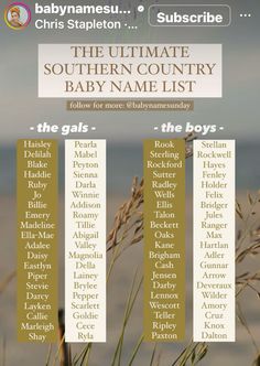 the ultimate southern country baby name list is shown in this screenshote image,