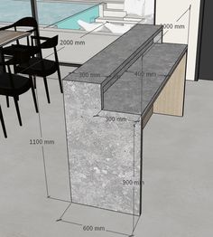 an image of a kitchen counter with measurements