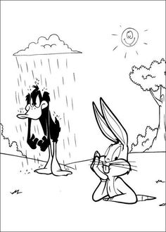 an image of cartoon characters in the rain with one holding up his hand and another looking at him