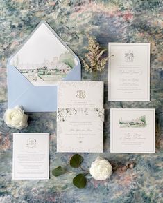 the wedding stationery is laid out and ready to be used