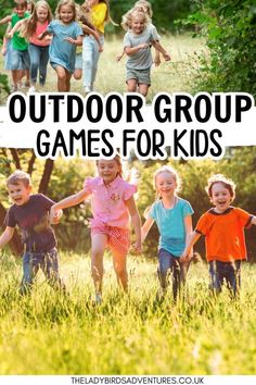 two photos of kids running in a field. Text reads outdoor group games for kids Outdoor Group Games, Group Games For Kids, Games Ideas, Baseball Party, Camping Games, Group Games, Kids Ideas, Summer Activities For Kids