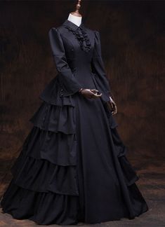 Black Gothic Victorian Steampunk Dress Vintage Renaissance Reenactment Halloween Costume     Condition: Brand New   Color:  As Picture   Material: Satins And Lace   Silhouette: Ball Gown   Sleeve Length: Full Sleeve   Dresses Length:Floor-Length   Neckline: Turndown-Collar   Decoration: Ruffles   Style: Vintage     Includes: Dress Full Sleeve Dresses, Gothic Victorian Dresses, Full Sleeves Dress, Halloween Party Dress, Black Ball Gown, Steampunk Dress, Costume Noir, Style Royal, Gothic Victorian