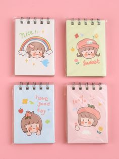 three small notebooks with cartoon characters on them