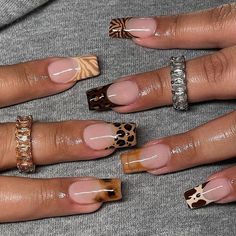 Army Fatigue Nails, Square Animal Print Nails, Square Nails Ideas Fall, Short Leopard Print Nails, Apres Gel X Nails Design, Nails With Animals, Funky Acrylic Nails, Leopard Print Nail Designs, Nail Art Square