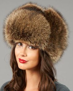 Womens Raccoon Full Fur Russian Hat Brown Leather Top, Fur Headband, Vintage Trends, Vintage Fur