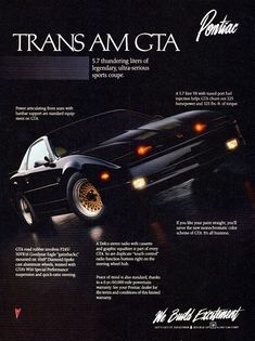 an advertisement for the pontiac trans am gta