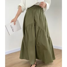 Sku CY-!124666 Material Cotton Style Vintage Feature Solid Color Neckline / Occasion Casual, Vintage, Stylish Seasons Spring, Summer Type Skirt Color Green, Black, Dark Gray, White Size M, L Size Chart: Please consult the size chart we provide for this item's measurements to help you decide which size to buy. Please note: There may be 1-3cm differ due to manual measurement. Korean Skirt, Vintage Waves, Flounce Skirt, Half Skirt, Fall Skirts, Mode Inspo, Fashion Seasons, Ruffle Skirt, Types Of Skirts