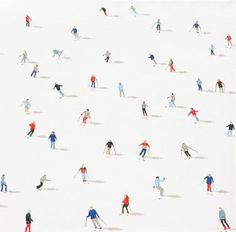 many people are skiing in the snow together