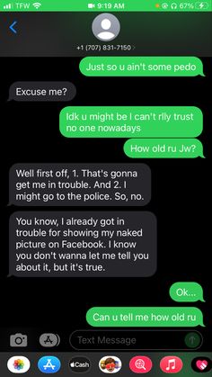 two texts that are being shared on the same cell phone, one is green and the other is black