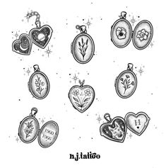 an image of christmas ornaments drawn in ink