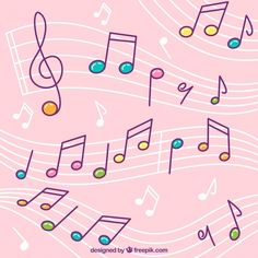 colorful music notes on pink background