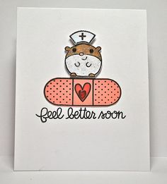 a card with an image of a hamster on a skateboard that says feel better soon