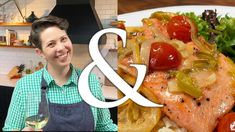 a woman standing in front of a plate of food with the words 8 and above it