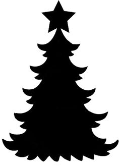 a black and white silhouette of a christmas tree with three stars on it's top