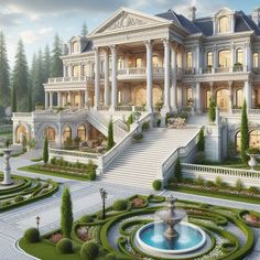 an artist's rendering of a large mansion in the middle of a garden area