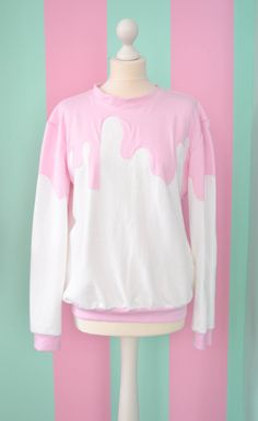 White fairy kei pullover with pink sauce  White fairy kei pullover with pink sauce.  We also take on comission work!  Size M  This Pullover is made to order so it takes about 1-2 weeks until we ship it!  Visit us on facebook and Tumblr!!  www.facebook.com/mademoiselleopossum  http://mlle-opossum.tumblr.com/  Or follow our new blog:  http://mlle-opossum.blogspot.de/   Finest Berlin Needlework Kawaii Jumper, Pastel Lollipop, Handmade Sweatshirt, Gothic Gloves, Pink Sauce, Estilo Harajuku, Goth Fairy, Style Kawaii, Pastel Goth Fashion