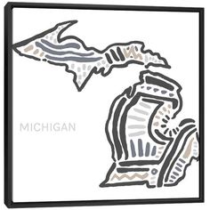 the michigan state map drawn in black and white