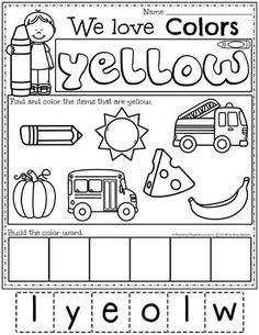 we love colors yellow worksheet for preschool and pre - school students to color