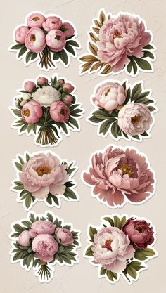 stickers with pink flowers and leaves on them