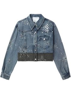 Pointed Flat Collar, Studded Denim, Flat Collar, Embellished Denim, Cropped Denim Jacket