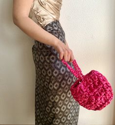 Wedding Guest Bag, Hot Pink Bag, Knot Bag, Wrist Bag, Satin Bags, Statement Bag, Crochet Bags, Small Bag, Pink Bag