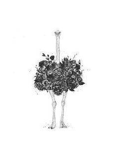 an ostrich with flowers on it's head is standing in front of a white background