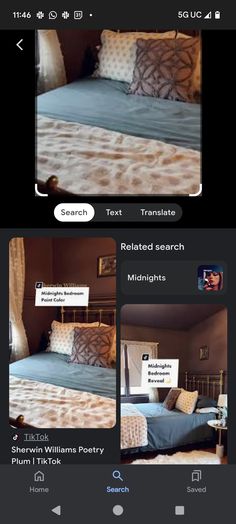 an image of a bed in the middle of two pictures, one with text on it