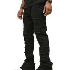 Sz Various Mercenary Jean Denim Black Black Ripped Cotton Jeans, Urban Washed Black Jeans With Frayed Hem, Ripped Washed Black Cotton Jeans, Edgy Washed Black Denim Jeans, Edgy Washed Cotton Jeans, Black Rigid Denim Bottoms For Spring, Urban Black Ripped Jeans, Black Ripped Denim Jeans, Trendy Distressed Black Cargo Jeans