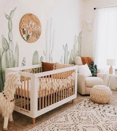 a baby's room decorated in cactus theme