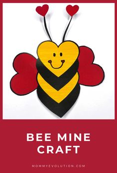 a bee made out of wood with hearts on it and the words bee mine craft