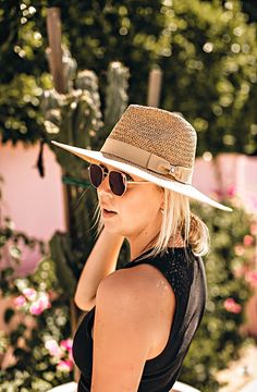 Our Palm Desert Panama fit in perfectly on our latest road trip photo shoot. Stunning, classic, chic - everything you've ever wanted in a hat. Featuring a molded crown with a pinched 10cm brim and hand woven straw, it's crystallized on the tone on tone ribbon with a simple Swarovski rivet. - 4" brim - Adjustable inner drawstring for custom sizing Elegant Sun Hat With Upf 50+ For Travel, Chic Short Brim Boater Hat For Travel, Chic Brimmed Boater Hat For Travel, Chic Wide Brim Boater Hat For Travel, Chic Boater Hat With Short Brim For Travel, Curved Brim Boater Hat For Travel, Chic Travel Boater Hat With Upf 50+, Elegant Sun Hat For Travel And Kentucky Derby, Chic Boater Hat With Upf 50+ And Flat Brim