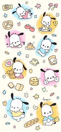 an animal sticker sheet with many different animals and food items on it's surface